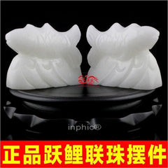 INPHIC-開運 開光躍鯉聯珠白色擺件 年屬雞開運吉祥物(一對帶底座)