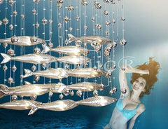 INPHIC-簡約現代酒店工程餐廳燈客廳吧臺玻璃飛魚吊燈別墅會所LED魚群燈 單條魚（無配件）