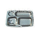 INPHIC-不鏽鋼自助餐盤 餐具 學校打菜盤 打飯盤 小四格