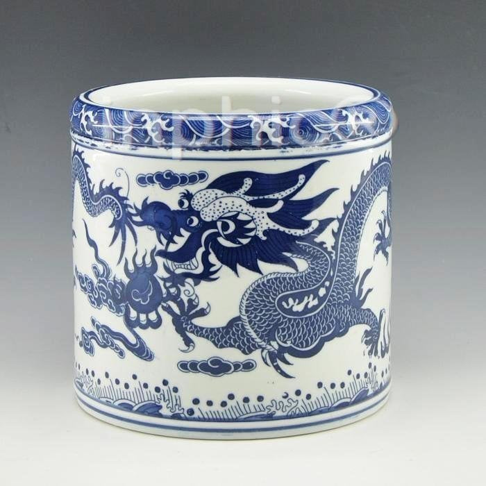 INPHIC-景韻雅成瓷器 可愛創意 青花《纏枝蓮》大筆筒 花盆 辦公用品套裝