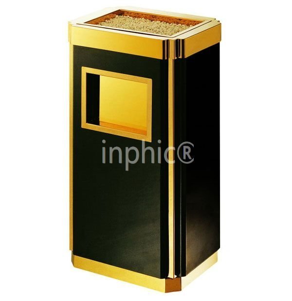 INPHIC-歐式座地垃圾桶 果皮箱 靠牆式煙灰菸灰桶 鈦金邊黑色烤漆側開