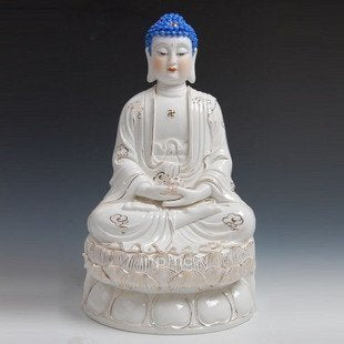 INPHIC-佛像 16吋玉白金彩坐半蓮如來阿彌陀佛釋迦摩尼三寶