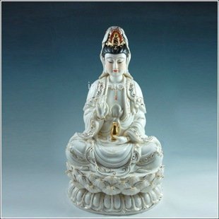 INPHIC-開運 佛像16吋坐全蓮 浮雕 玉白 觀音 觀世音 菩薩