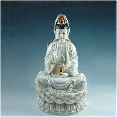 INPHIC-開運 佛像16吋坐全蓮 浮雕 玉白 觀音 觀世音 菩薩