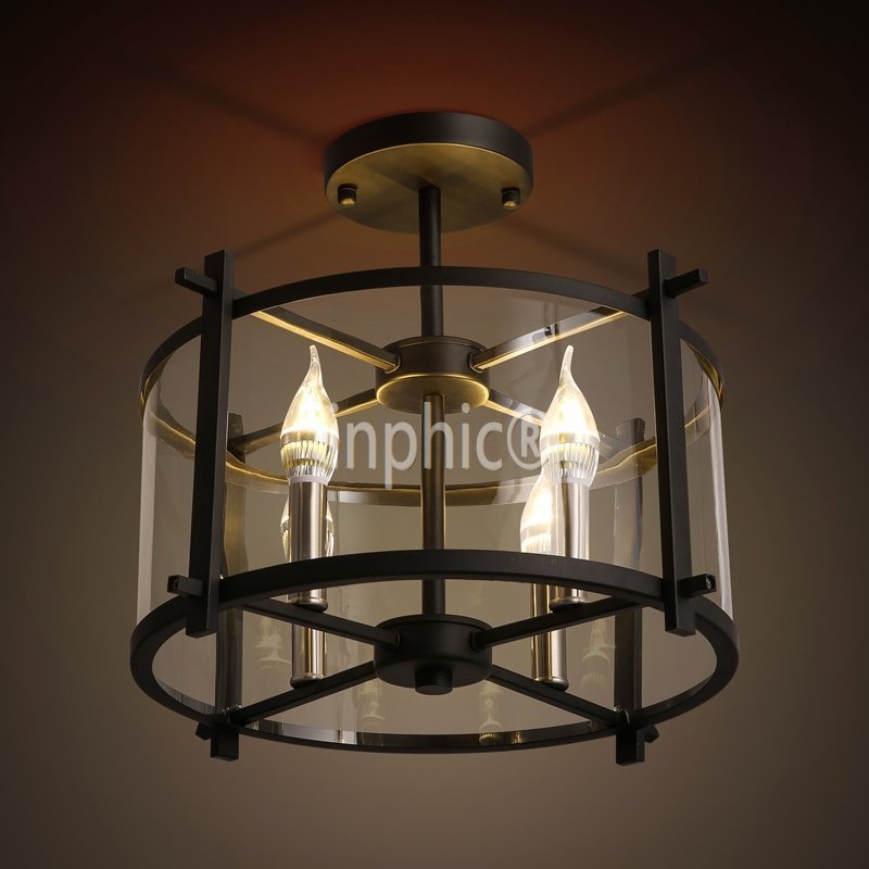 INPHIC-loft美式鄉村圓形吸頂燈 蠟燭拉尾吸頂燈餐廳 復古鐵籠吸頂燈
