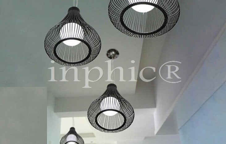 INPHIC-美式鄉村洋蔥頭鐵藝吊燈簡約現代酒吧餐客廳燈火鍋店飯店鳥籠吊燈 小型23cm帶布罩