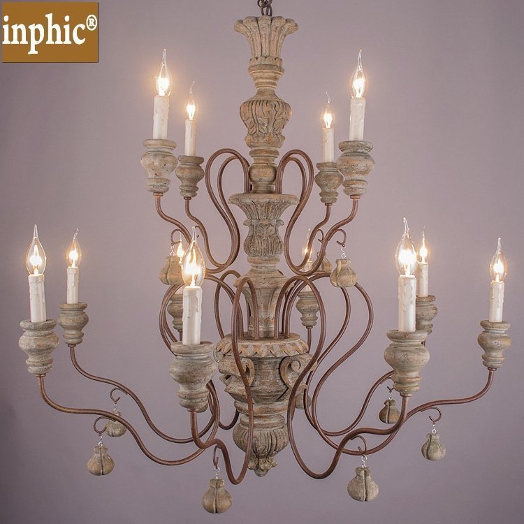 INPHIC-美式復古木藝吊燈 歐式仿舊吊燈餐廳臥室客廳服裝店酒吧吊燈 12頭