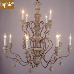 INPHIC-美式復古木藝吊燈 歐式仿舊吊燈餐廳臥室客廳服裝店酒吧吊燈 12頭