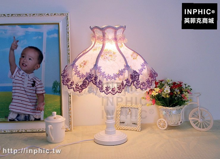INPHIC-紫色蕾絲檯燈 臥室床頭燈 婚慶檯燈 歐式田園 實木檯燈