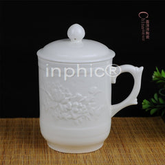 INPHIC-茶具 杯子浮雕牡丹花陶瓷陶瓷杯馬克杯超大帶蓋咖啡杯子創意水杯情侶杯