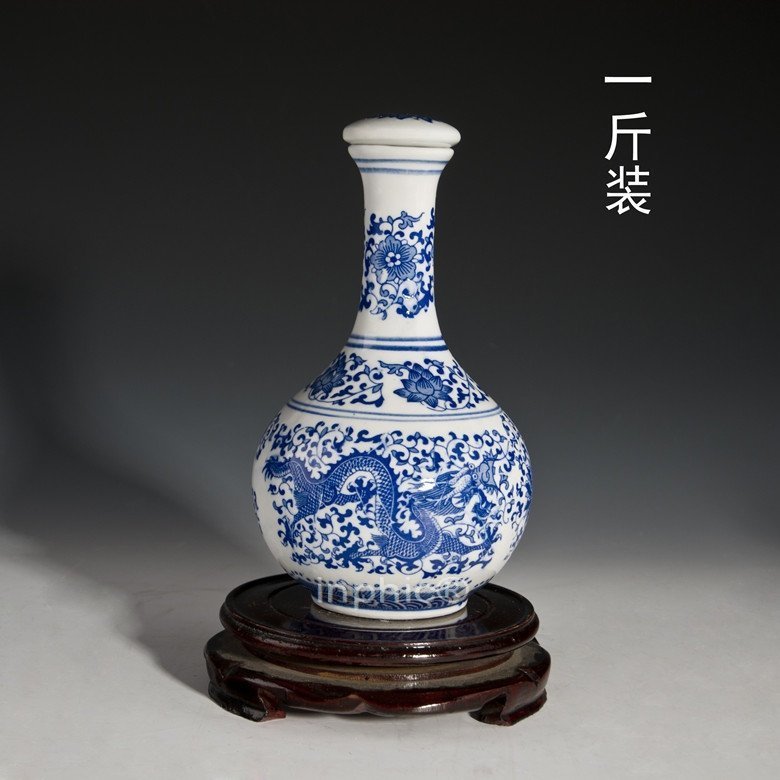 INPHIC-景德鎮 一斤青花陶瓷酒瓶 1斤密封酒壇 空酒具 青花雙龍戲珠酒瓶 2個組