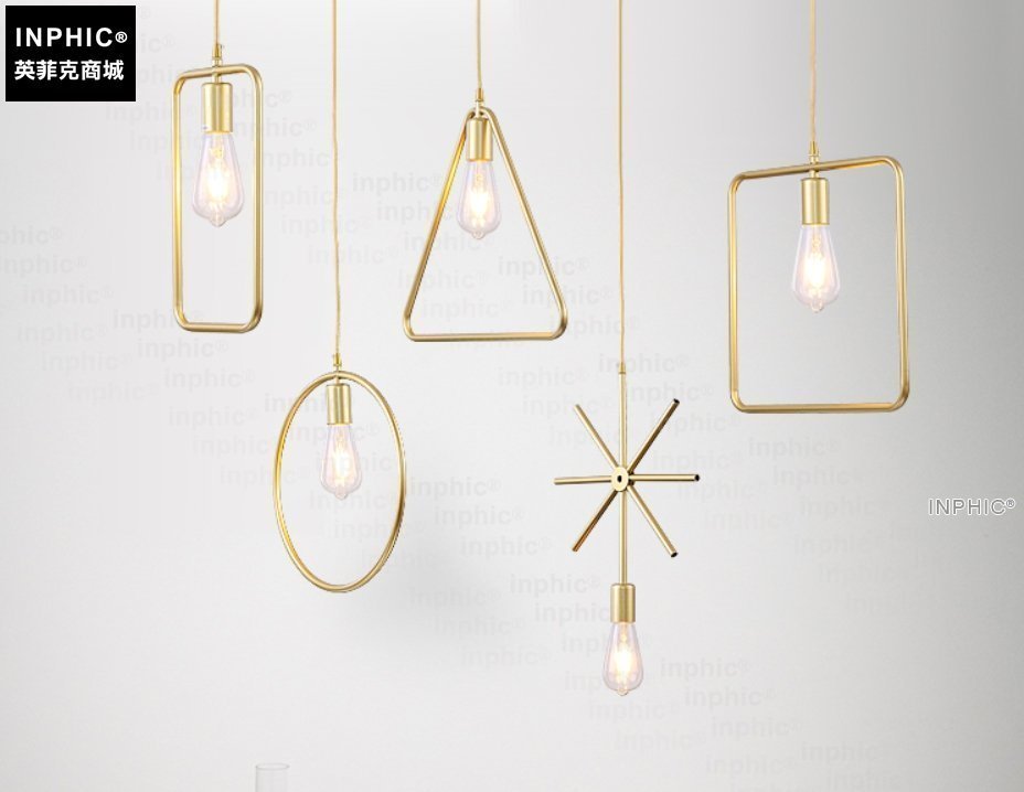INPHIC-幾何北歐吊燈設計師藝術創意燈具餐廳酒吧服裝店簡約中式鐵藝吊燈三角形-金色