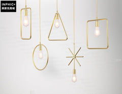 INPHIC-幾何北歐吊燈設計師藝術創意燈具餐廳酒吧服裝店簡約中式鐵藝吊燈三角形-金色