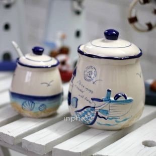 INPHIC-糖罐 陶瓷 收納罐 地中海風儲物罐 調味罐 瓷罐 裝飾罐 咖啡罐 擺飾