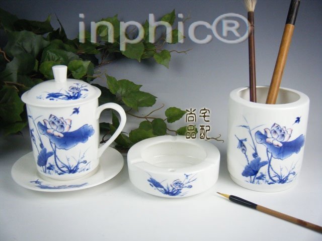 INPHIC-辦公用品 杯子（杯墊）煙灰菸灰缸筆筒{三件套} 景德鎮青花瓷器