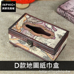 INPHIC-中式歐式家居做舊木質紙巾盒手工復古面紙盒仿古飯店D款地圖紙巾盒-ICJE002104A