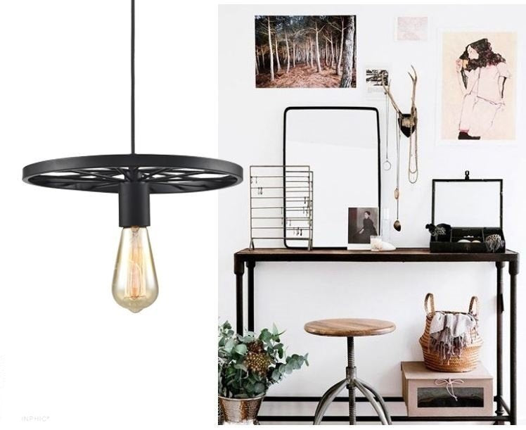 INPHIC-loft復古特色工業車輪吊燈 美式鄉村餐廳燈酒吧客廳鐵藝燈具 黑色款