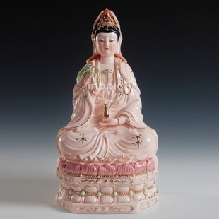 INPHIC-佛像 佛教用品供奉菩薩14吋坐古蓮玉紅金彩觀音