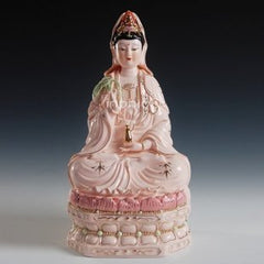 INPHIC-佛像 佛教用品供奉菩薩14吋坐古蓮玉紅金彩觀音