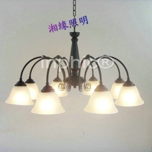 INPHIC-8頭吊燈燈飾客廳燈臥室歐式地中海風格 鐵藝玻璃燈現代燈