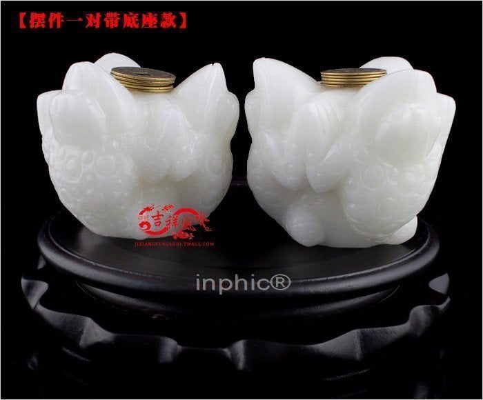 INPHIC-開運 開光白色三蟾獻財石雕擺件旺八白財星屬豬化太歲開運吉祥物(一對送底座)