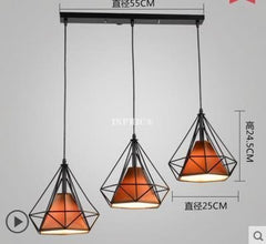 INPHIC-現代簡約創意復古鑽石吊燈飾咖啡廳鐵藝工業酒吧臺三頭餐廳燈具 長盤3頭