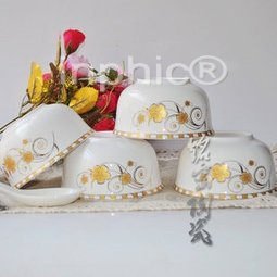 INPHIC-景德鎮 瓷12件餐具 瓷器 金邊韓式碗 4碗勺不銹鋼筷 飯碗