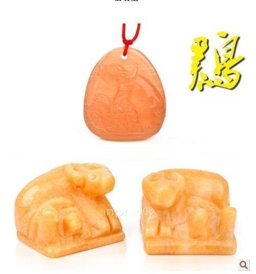 INPHIC-宗教 開光一對以黃色石雕成的玄武牛眠擺件屬雞助運套裝