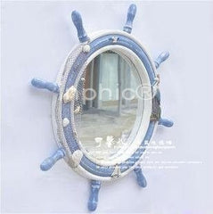 INPHIC-大款船舵鏡 地中海風裝飾鏡 浴室鏡 海洋鏡子 實木鏡 居家裝飾