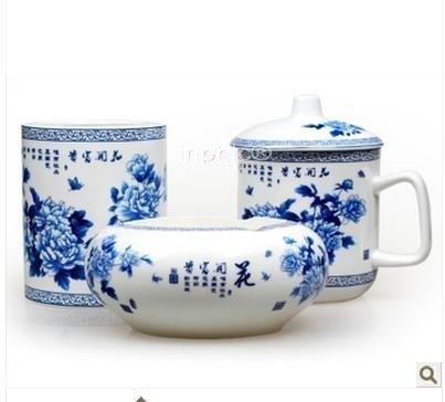 INPHIC-紅瓷青花瓷套裝茶杯筆筒煙灰菸灰缸 送父母生日 送老人的實用