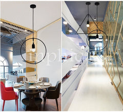 INPHIC-工業復古風鐵藝幾何藝術燈餐廳酒吧檯燈簡約新中式創意吊燈具 單頭六件套