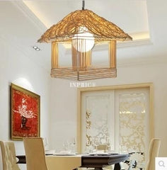 INPHIC-現代簡約麻線吊燈創意房子形藤藝網吧臥室過道酒吧餐廳吊燈具