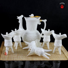 INPHIC-陶瓷復古酒具套裝 古代酒壺酒杯 7頭白色爵杯瓷 酒爵酒盅