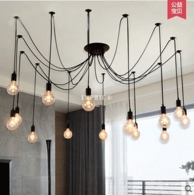 INPHIC-復古咖啡廳餐廳酒吧多頭蜘蛛燈創意天女散花餐廳吊燈工業loft吊燈 14頭