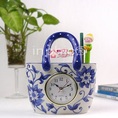 INPHIC-創意家居 藍白彩陶瓷筆筒時鐘花器