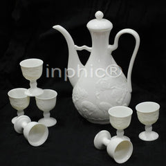 INPHIC-陶瓷高腳杯 浮雕松鶴延年酒具套件 套裝 小酒杯 酒壺 中秋節