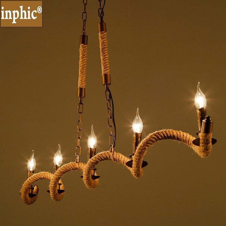 INPHIC-美式鄉村復古餐廳臥室客廳麻繩吊燈北歐創意手工麻繩蠟燭吊燈 5頭