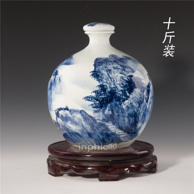 INPHIC-景德鎮陶瓷酒瓶 10斤酒壇 十斤空酒具 青花山水圓球 泉韻