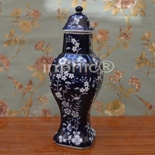 INPHIC-鎮宅青花梅吉祥陶瓷 收納罐 工藝品 儲物罐擺飾