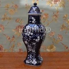 INPHIC-鎮宅青花梅吉祥陶瓷 收納罐 工藝品 儲物罐擺飾