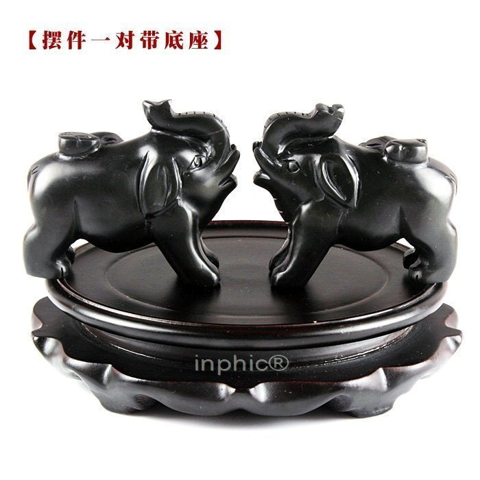 INPHIC-開運 開光如意飛象黑色擺件甲午馬年生肖屬羊綜合開運吉祥物正宗(一對帶底座)