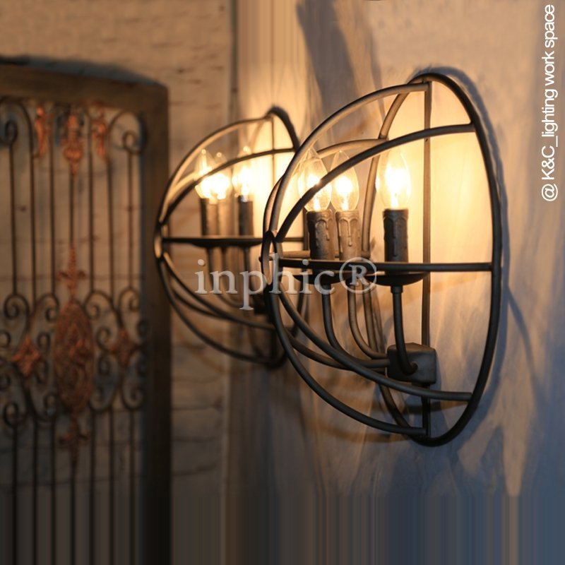 INPHIC-美式工業風三頭蠟燭咖啡廳壁燈 酒吧  復古鐵藝牆壁燈