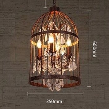 INPHIC-Loft 美式鄉村工業風酒吧餐廳樓梯歐式做舊復古鳥籠水晶鐵藝吊燈 小款4頭 35*60cm