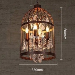 INPHIC-Loft 美式鄉村工業風酒吧餐廳樓梯歐式做舊復古鳥籠水晶鐵藝吊燈 小款4頭 35*60cm