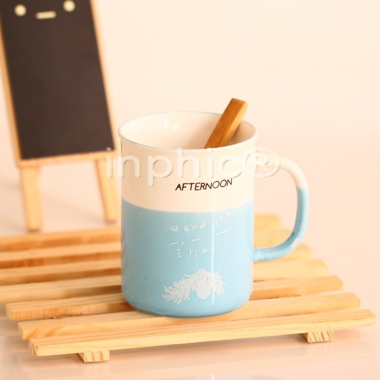 INPHIC-茶具 巴黎森林仿搪瓷杯 創意水杯馬克杯陶瓷杯附勺咖啡杯 4色混