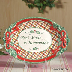 INPHIC-聖誕葉紅格長盤陶瓷果盤零食盤餐盤托盤