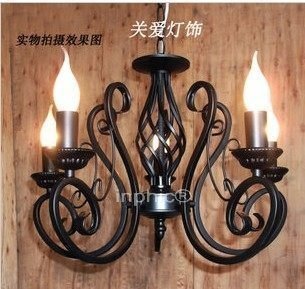 INPHIC-歐式地中海田園風格5頭鐵藝吊燈餐廳客廳蠟燭燈熱賣