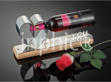 INPHIC-實木愛神酒架 創意不鏽鋼酒架 一箭穿心紅酒架 葡萄酒架 情侶酒架