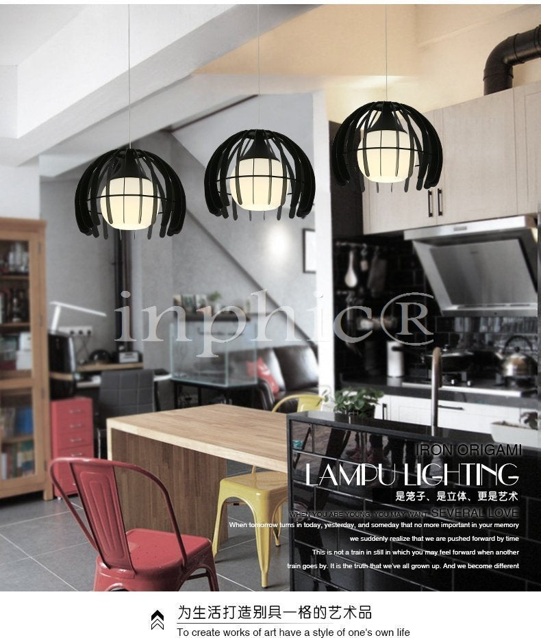 INPHIC-北歐小吊燈現代簡約單頭玻璃藝術餐廳燈臥室書房吧臺簡歐燈具 三頭圓形