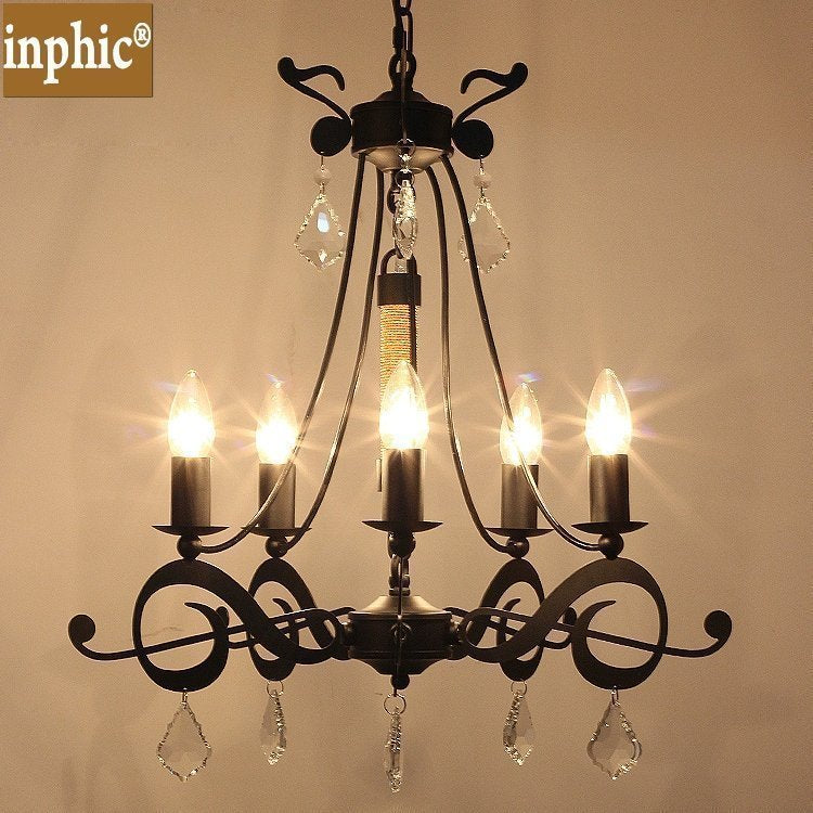 INPHIC-loft復式鄉村酒店會所咖啡廳客廳書房臥室工業風五頭鐵藝吊燈